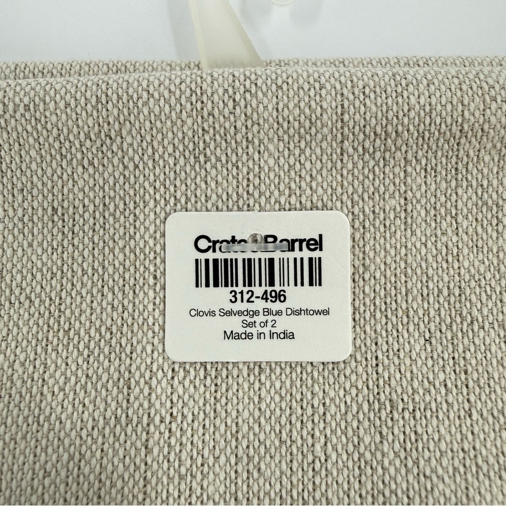 Crate&Barrell Clovis Blue Edge Cotton Linen Tea Kitchen Dish Towels Set of 2 - Picture 4 of 9